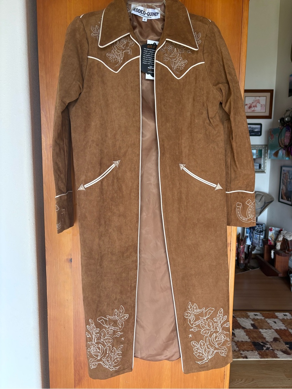 Rodeo Quincy Women’s Brown Suede Embroidered Long Coat